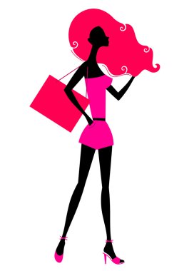 Retro girl shopping silhouette isolated on white clipart