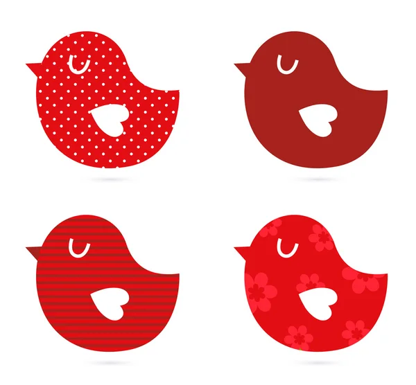 Kuşlar vektör seti beyaz üzerine izole ( kırmızı ) — Stok Vektör