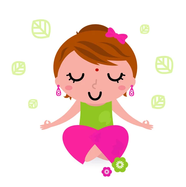 Menina meditando e praticando ioga isolado no branco —  Vetores de Stock