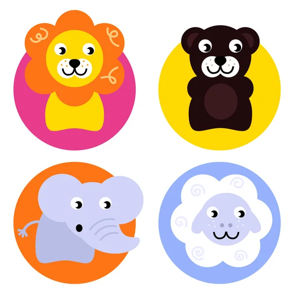 Animal buttons set isolated on white — Stock Vector