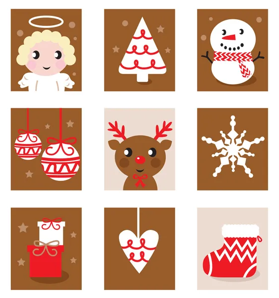 Vánoční postavy & příslušenství, ikona & prvky — Stockový vektor