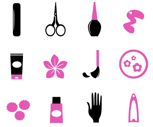Ícones de manicure isolados em branco (rosa selvagem e preto  ) — Vetor de Stock