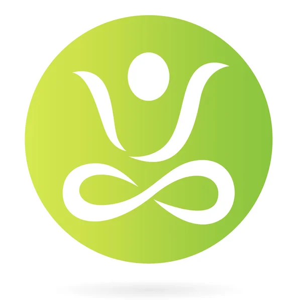 Icono abstracto de yoga en círculo verde aislado en blanco — Vector de stock