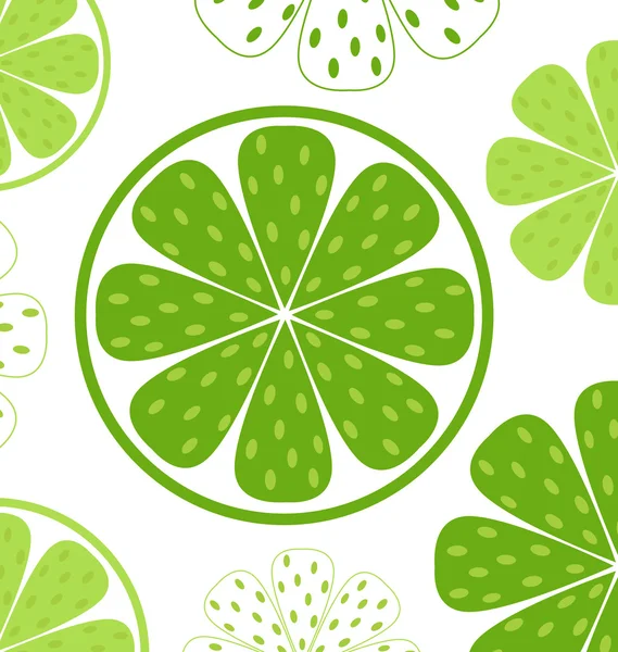 Wzór plasterki limonki lub tło - zielony idealna biały — Wektor stockowy