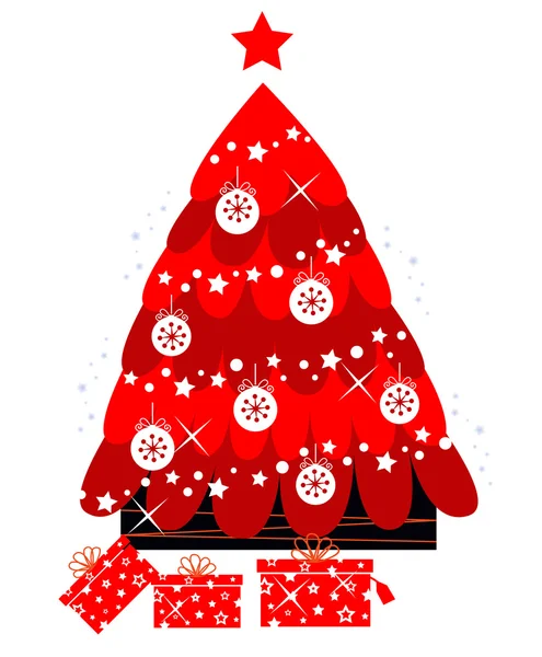 Ρετρό χριστουγεννιάτικο δέντρο, με διακόσμηση που απομονώνονται σε λευκό — Διανυσματικό Αρχείο