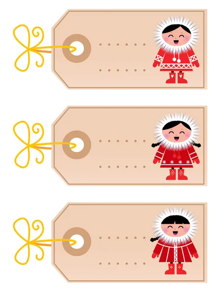 Christmas blank tags with eskimo kids isolated on white — Stock Vector
