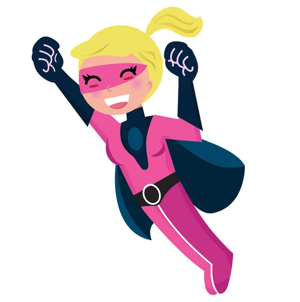 飞行粉红色可爱超级英雄女孩白色上孤立 — 图库矢量图片