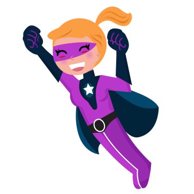 Flying pink cute superhero girl isolated on white clipart