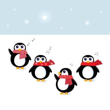 Cute christmas singing Penguins ( vector, cartoon ) clipart