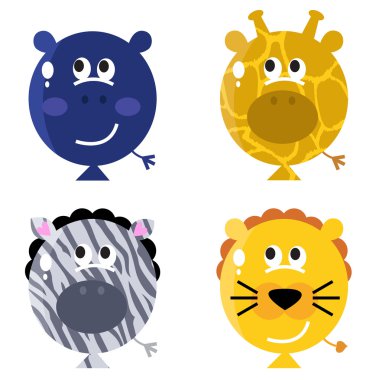 Cute animal balloon faces set isolated on white clipart