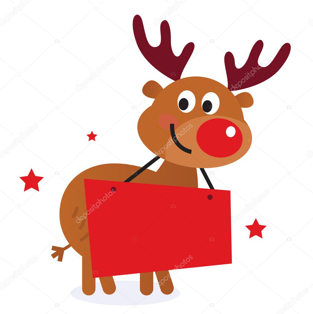Cute reindeer with christmas banner isolated on white
