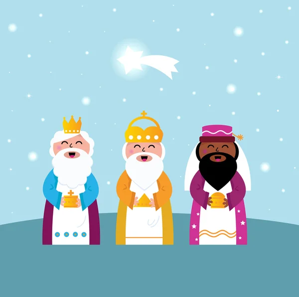 Tres sabios trayendo regalos a Cristo — Vector de stock