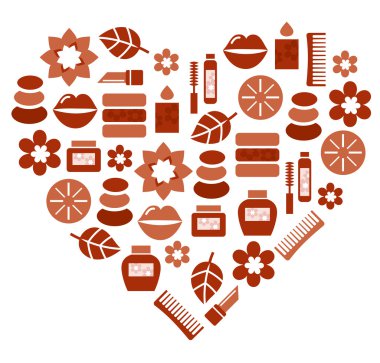 Abstract heart shape silhouette with wellness icons clipart