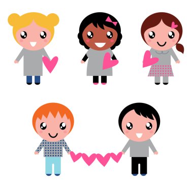 Cute kids collection with heart shapes isolated on white clipart