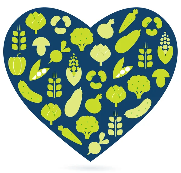 Zdrowe jedzenie serce na białym tle (niebieski & zielony ) — Wektor stockowy