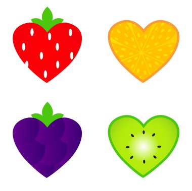 Heart shaped fruit collection isolated on white clipart