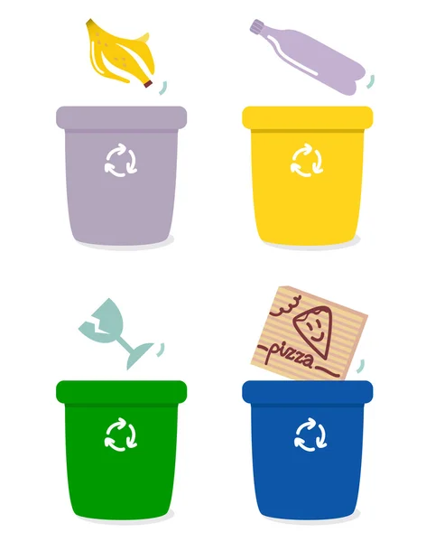 Caixas de separação de lixo por cores isoladas em branco — Vetor de Stock