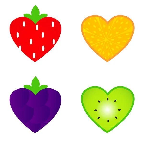Коллекция фруктов в форме сердца — стоковый вектор