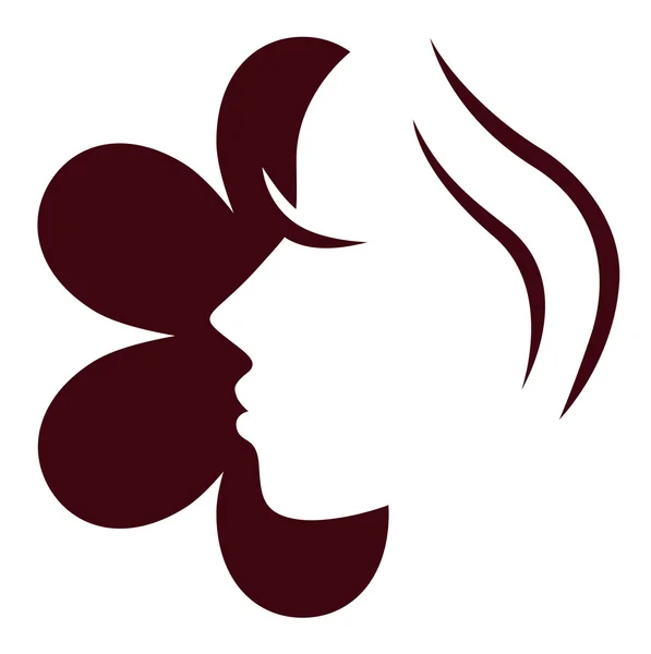 Vrouwelijke bloem gezicht roze pictogram geïsoleerd op wit (bruin ) — Stockvector