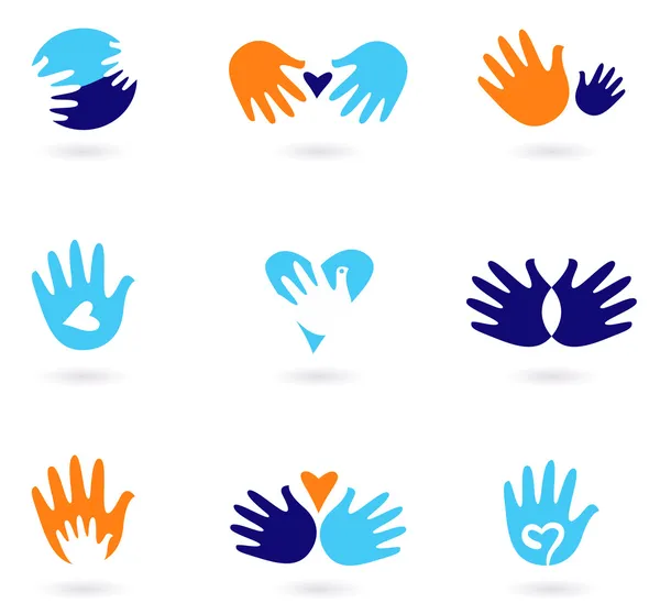 Hands and Love abstract icons collection — Stock Vector