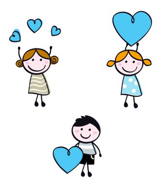 Stick doodle kids figures with heart banners clipart