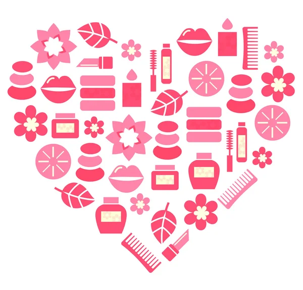 Corazón rosa abstracto de accesorios cosméticos — Archivo Imágenes Vectoriales