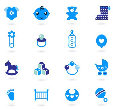 Vector blue Icons collection for baby boy isolated on white clipart