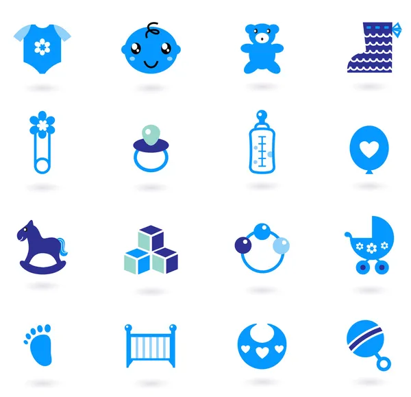 Collezione icone vettoriali blu per neonato isolato su bianco — Vettoriale Stock