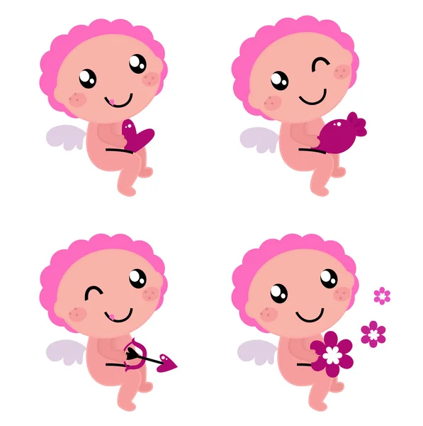 Cute cupid or angel with various items collection — Stock Vector