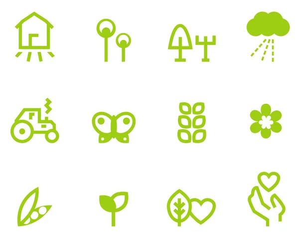 Landbouw & landbouw icons set geïsoleerd op wit (groen ) — Stockvector