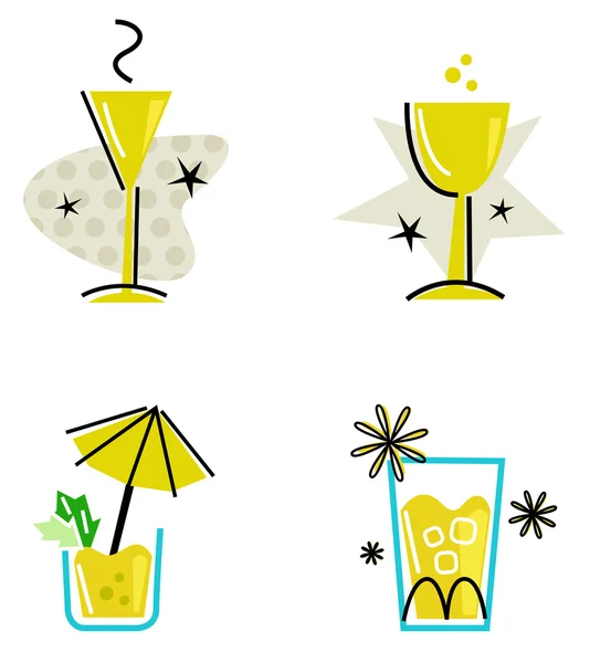 Yellow retro drinks collection isolated on white — Stock Vector