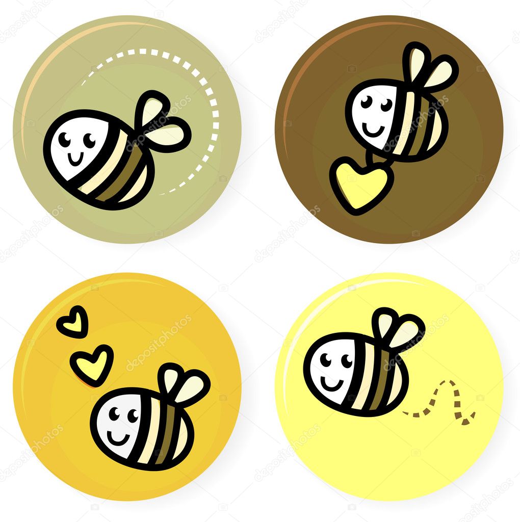Cute doodle vector bee collection isolated on white