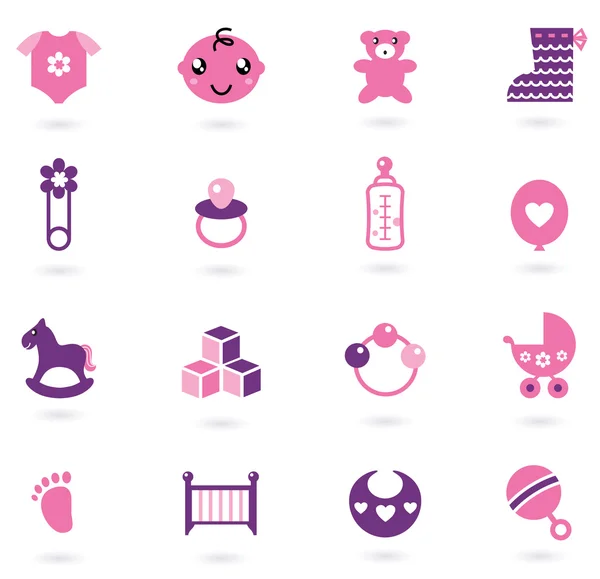 ベクトル白で隔離される女の赤ちゃんのためのピンク色のアイコン コレクション — ストックベクタ