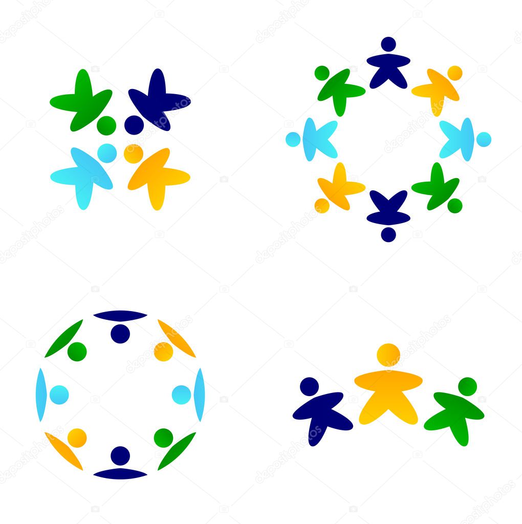 Multicultural colorful teams connecting together icons
