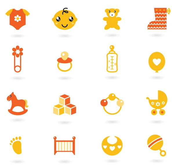 Vector naranja Colección de iconos para bebé aislado en blanco — Vector de stock