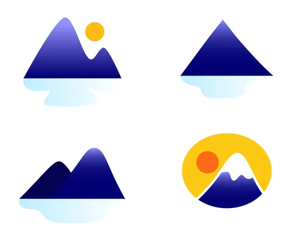 Gunung atau bukit ikon koleksi terisolasi pada putih - Stok Vektor
