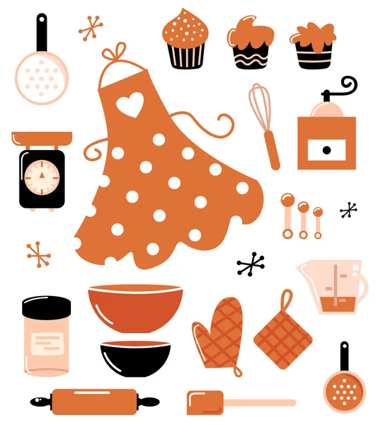 Иконки или аксессуары для выпечки изолированы на белом (оранжевый  ) — стоковый вектор