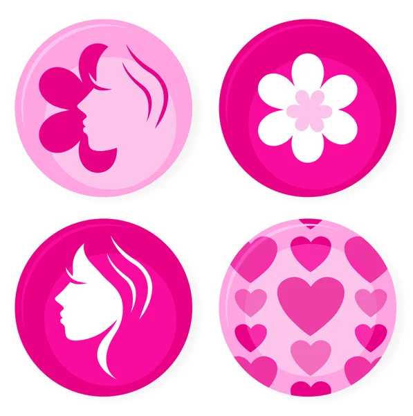 Crachás vetoriais femininos cor-de-rosa ou ícones isolados em branco —  Vetores de Stock