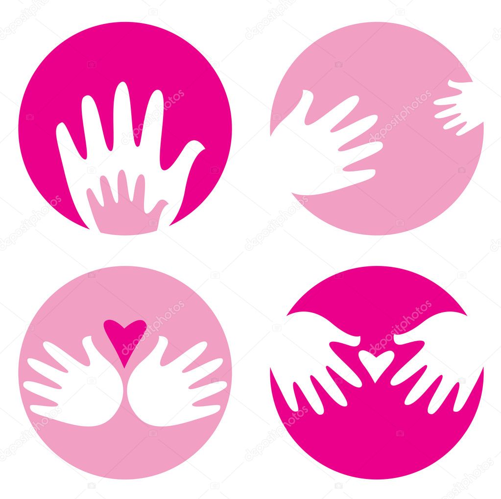 Motherhood, helpful hands icons isolated on white