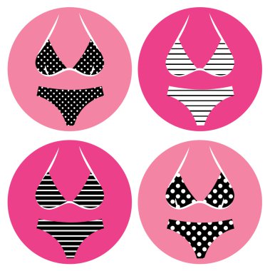 retro bikini simgeler üzerinde beyaz izole