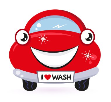 Cute red car wash isolated on white clipart