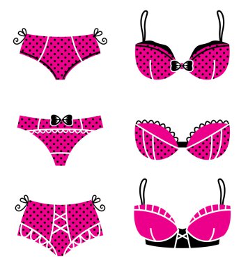 Pink retro lingerie set isolated on white clipart