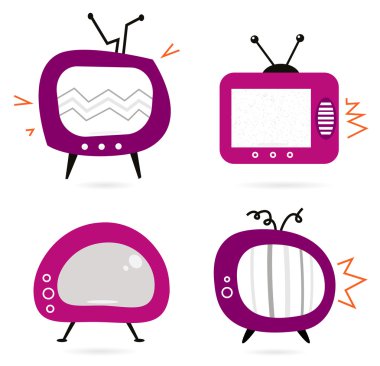 Old retro pink TV collection isolated on white clipart