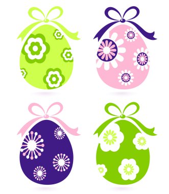 Retro easter floral eggs set isolated on white clipart