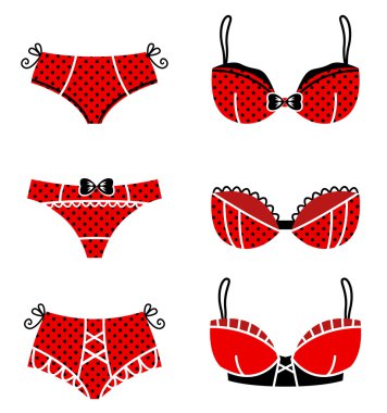 Red retro lingerie set isolated on white clipart