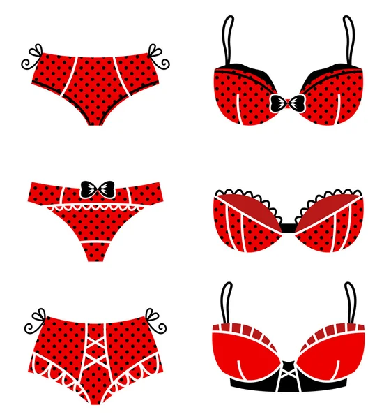 Red retro lingerie set isolated on white — Stock Vector