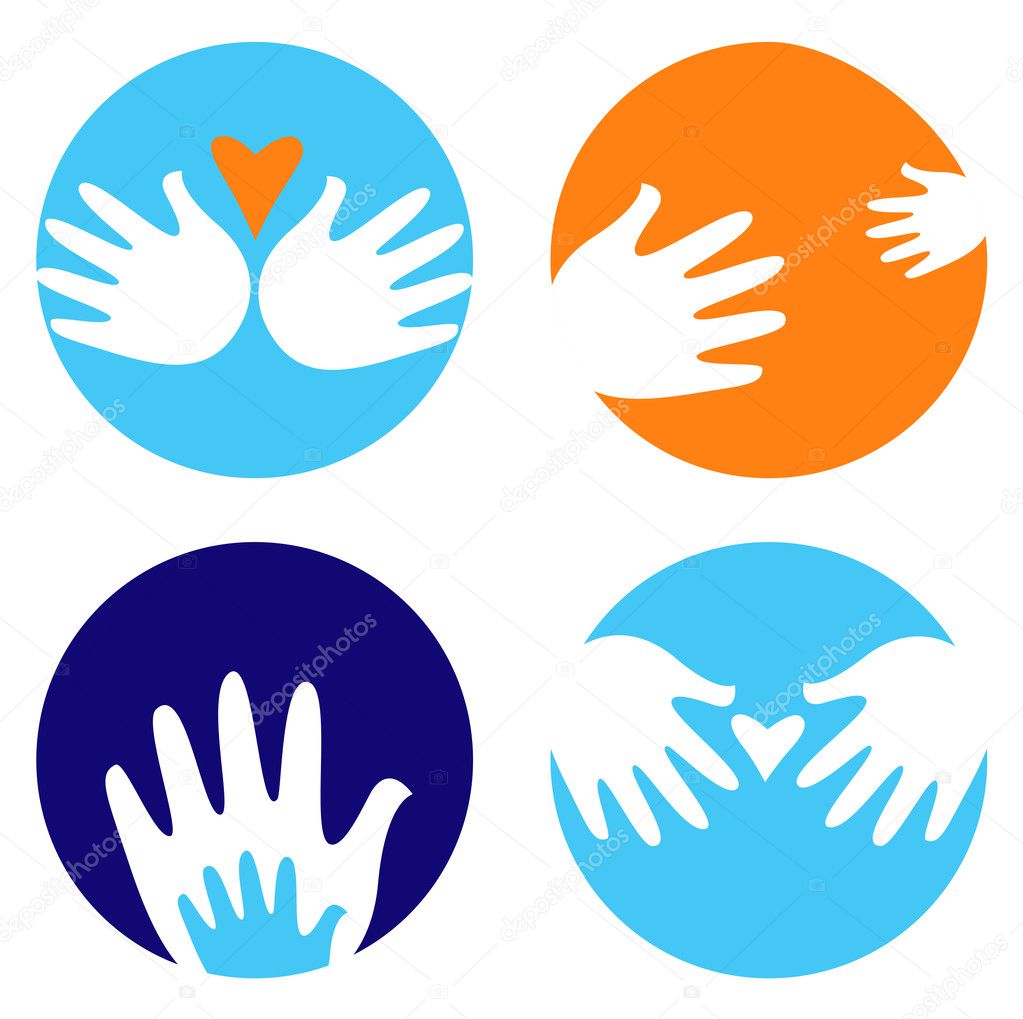 Helpful and carrying hands icons isolated on white