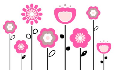 Retro spring flowers isolated on white clipart