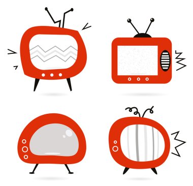 Old retro TV collection isolated on white clipart