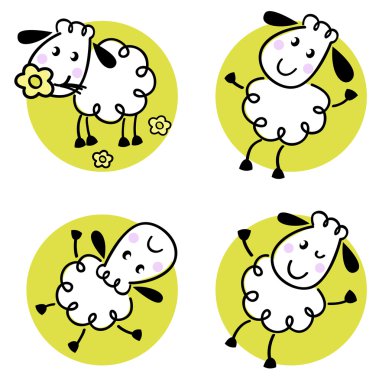 Cute doodle sheep set isolated on white clipart